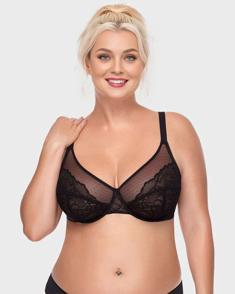 Floral Lace Plus Size Underwire Unlined Comfort Unpadded Full Coverage Bra - Image 11