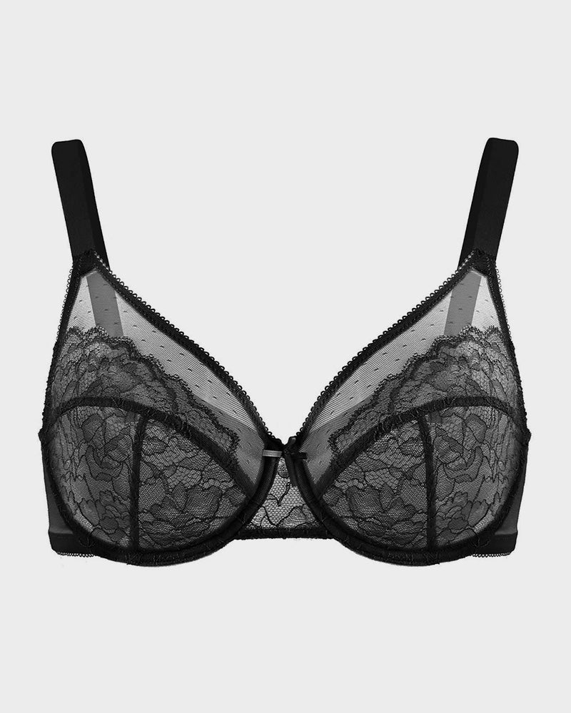 Floral Lace Plus Size Underwire Unlined Comfort Unpadded Full Coverage Bra - Image 5
