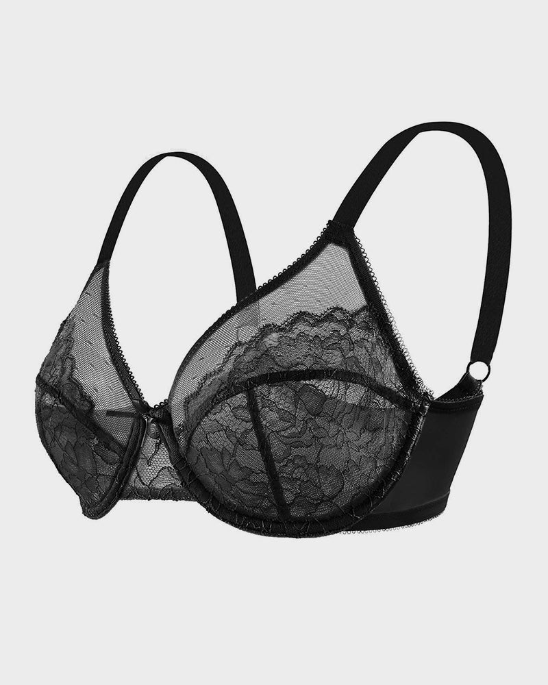 Floral Lace Plus Size Underwire Unlined Comfort Unpadded Full Coverage Bra - Image 6