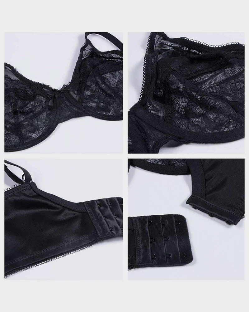 Floral Lace Plus Size Underwire Unlined Comfort Unpadded Full Coverage Bra - Image 7