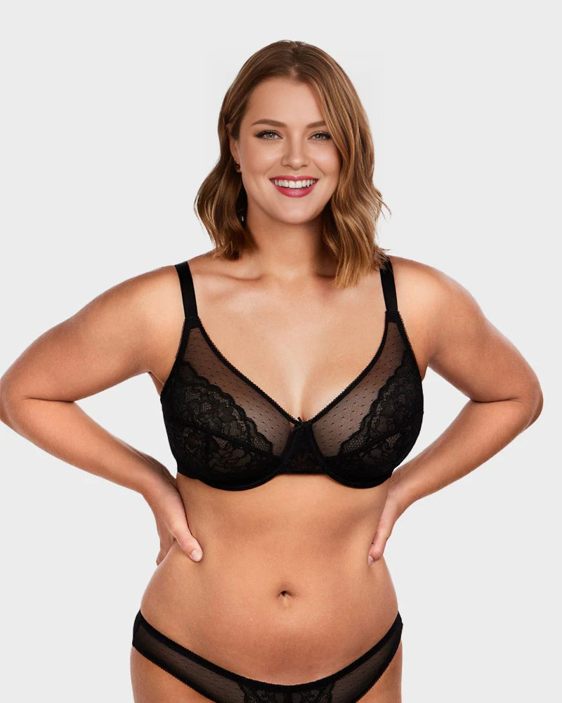Floral Lace Plus Size Underwire Unlined Comfort Unpadded Full Coverage Bra - Image 8