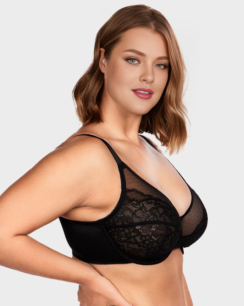 Floral Lace Plus Size Underwire Unlined Comfort Unpadded Full Coverage Bra - Image 9